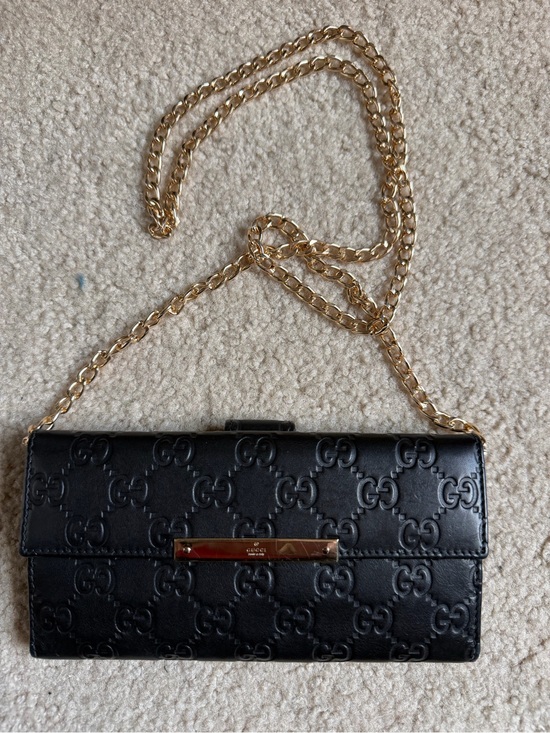 Gucci Handbags - Gucci Black GG Embossed Leather Long Wallet w/Unbranded Gold Chain to use as WOC